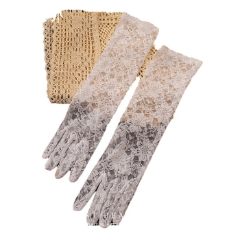 Ilgos tinklinės nuotakos pirštinės – originalus dizainas, moteriškas dekoratyvinis aksesuaras visoms sezonoms