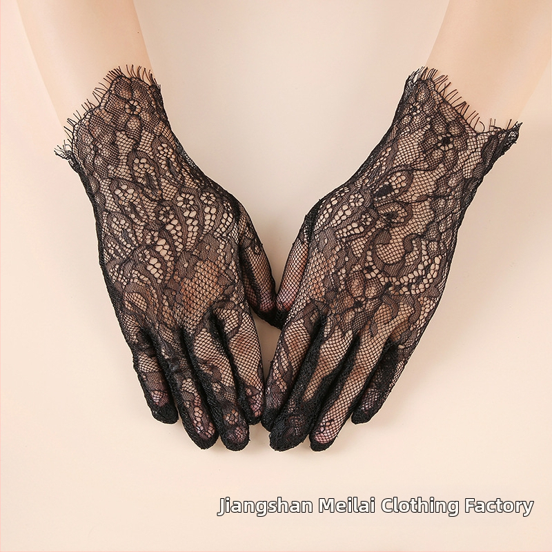 Trumpas nėrinių nuotakos pirštinės su blakstienos krašteliu – dekoratyvinės, visiems metų laikams, kodas G1118