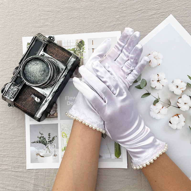 Pirštinių pirštinės - elastinės UV apsaugos pirštinės moterims, Jiangshan Meilai, tinkamos vestuvėms, viešbučių priėmimams ir juvelyrinių parodų lankymui, pritaikomos.