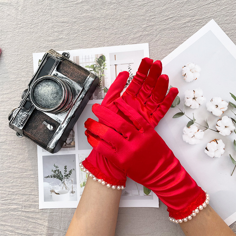 Pirštinių pirštinės - elastinės UV apsaugos pirštinės moterims, Jiangshan Meilai, tinkamos vestuvėms, viešbučių priėmimams ir juvelyrinių parodų lankymui, pritaikomos.