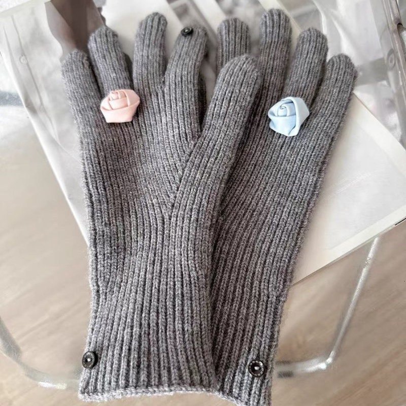 Moteriški megztiniai pirštinės su gėlių raštu ir flip viršeliu žiemai