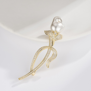 Kitűző Tulip Barokk Gyöngy, Réz, Elegáns, Mikroinlay