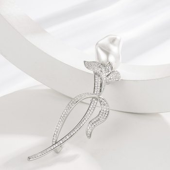 Kitűző Tulip Barokk Gyöngy, Réz, Elegáns, Mikroinlay