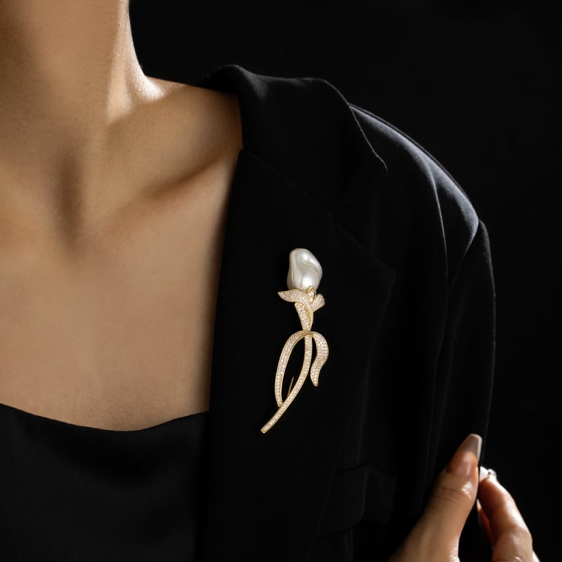 Kitűző Tulip Barokk Gyöngy, Réz, Elegáns, Mikroinlay