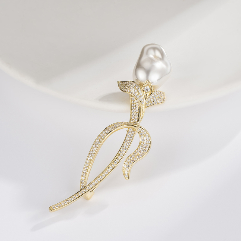 Kitűző Tulip Barokk Gyöngy, Réz, Elegáns, Mikroinlay