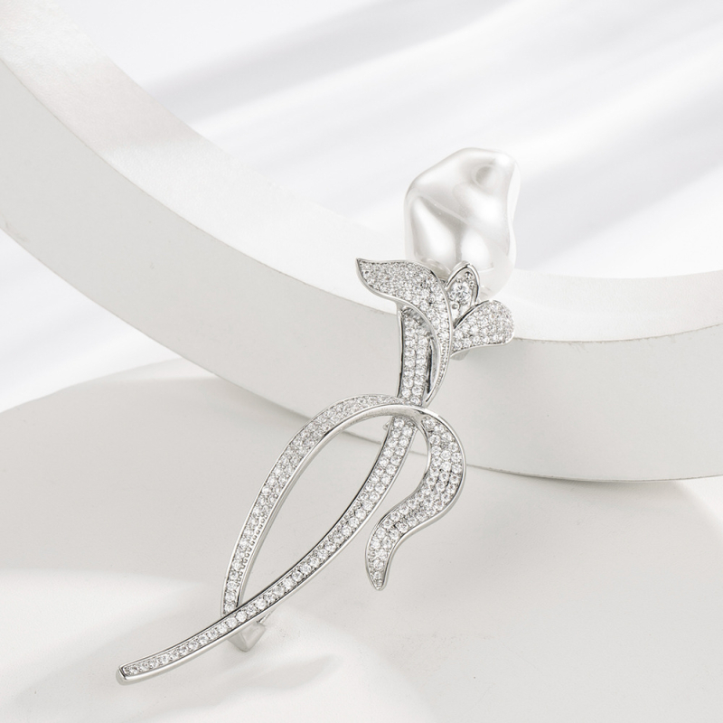 Kitűző Tulip Barokk Gyöngy, Réz, Elegáns, Mikroinlay