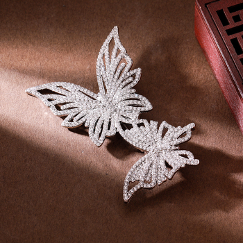 Broșă cu fluture dublu, rhinestone, placare electroplată, stil lux ușor, modelul 3283093, primăvara 2024