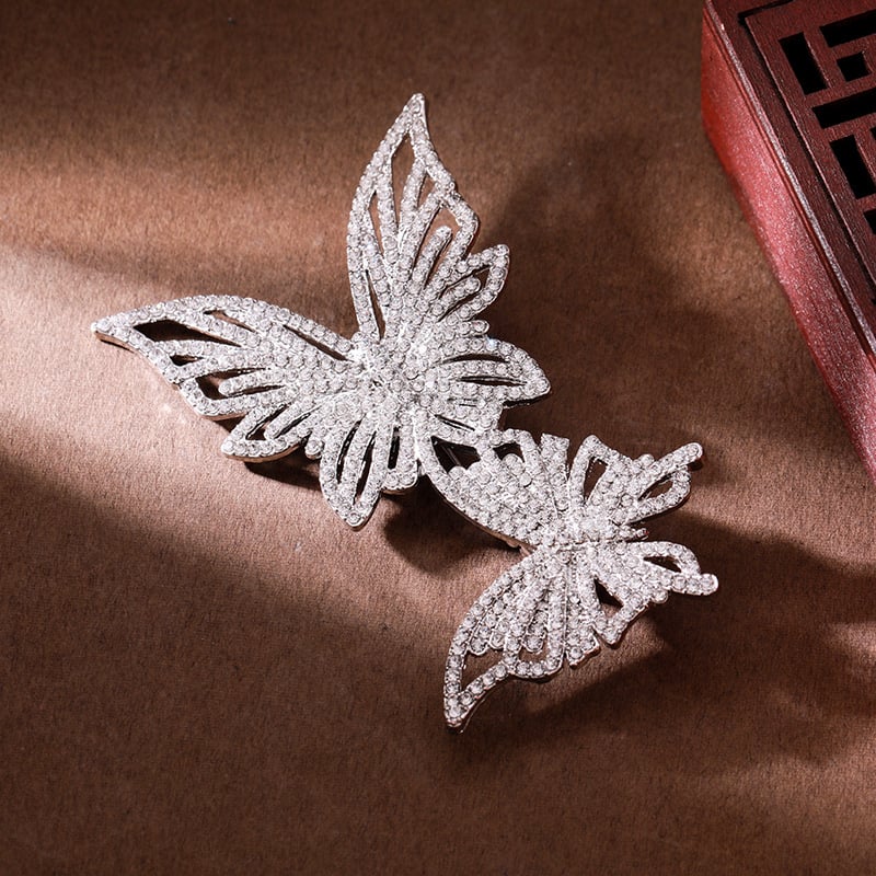 Broșă cu fluture dublu, rhinestone, placare electroplată, stil lux ușor, modelul 3283093, primăvara 2024