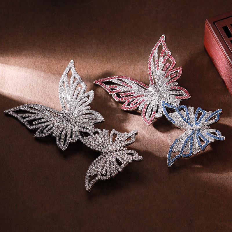 Broșă cu fluture dublu, rhinestone, placare electroplată, stil lux ușor, modelul 3283093, primăvara 2024