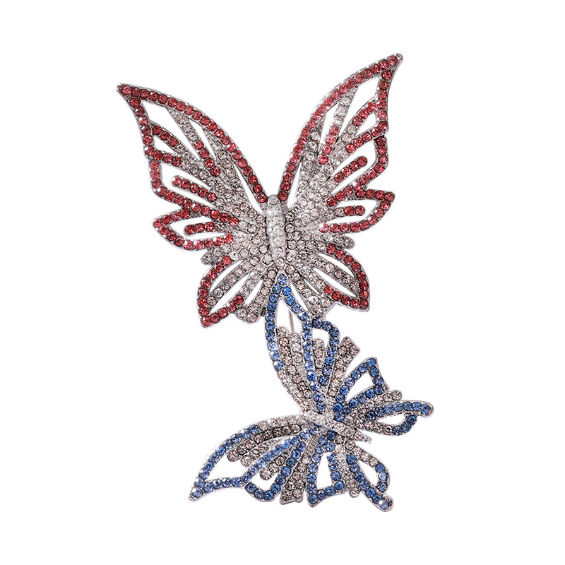 Broșă cu fluture dublu, rhinestone, placare electroplată, stil lux ușor, modelul 3283093, primăvara 2024