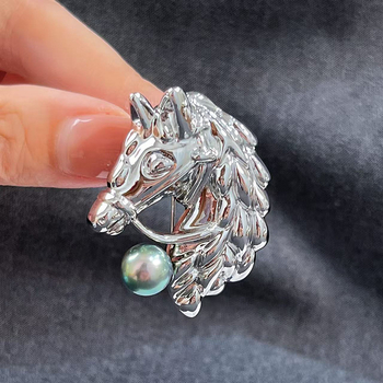 Broșă din cupru, cap de cal, micro-setare, unisex, stil medieval retro-literar