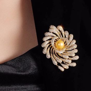 Broš s motivom vatrometa i suncokreta, cinkova zliatina, elektroplatiranje, stil Pine Pearl Corsage