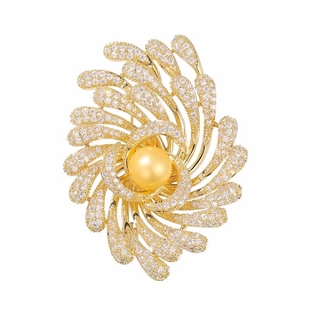 Broš s motivom vatrometa i suncokreta, cinkova zliatina, elektroplatiranje, stil Pine Pearl Corsage
