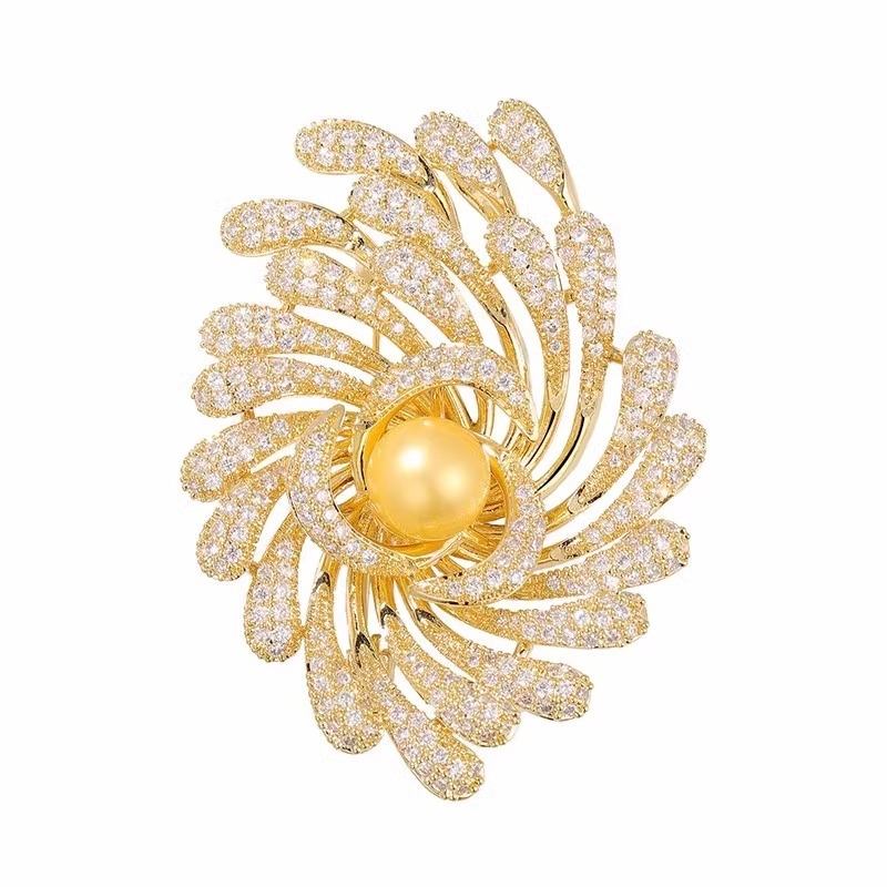 Broš s motivom vatrometa i suncokreta, cinkova zliatina, elektroplatiranje, stil Pine Pearl Corsage