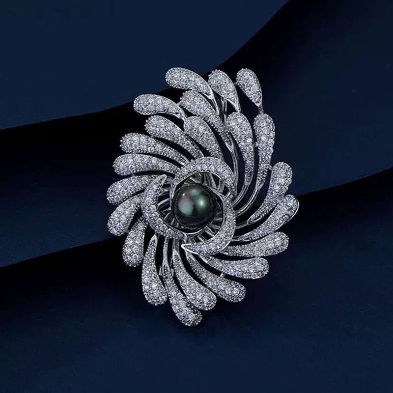 Broš s motivom vatrometa i suncokreta, cinkova zliatina, elektroplatiranje, stil Pine Pearl Corsage