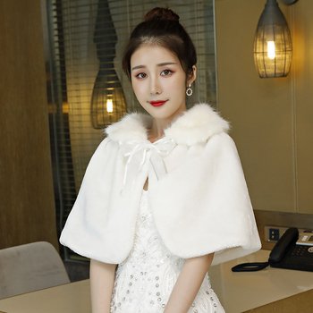 Νυφικό φουλάρι από τεχνητή γούνα με μακρύ γιακά, cape στιλ, ζεστό για τον χειμώνα και το φθινόπωρο, κατάλληλο για νυφικά φορέματα και βραδινά φορέματα