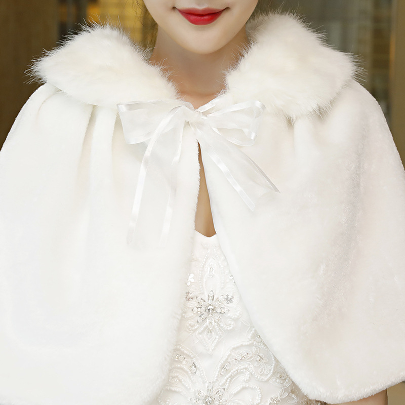 Νυφικό φουλάρι από τεχνητή γούνα με μακρύ γιακά, cape στιλ, ζεστό για τον χειμώνα και το φθινόπωρο, κατάλληλο για νυφικά φορέματα και βραδινά φορέματα