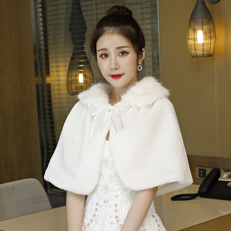 Νυφικό φουλάρι από τεχνητή γούνα με μακρύ γιακά, cape στιλ, ζεστό για τον χειμώνα και το φθινόπωρο, κατάλληλο για νυφικά φορέματα και βραδινά φορέματα