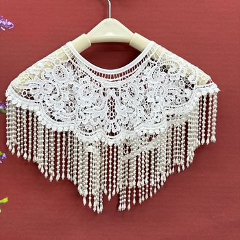 Șal Hanfu cu dantelă, mărgele și ciucuri, tricotat manual, accesoriu elegant pentru ședințe foto (Material: Nylon; Împletire: Warp knit; Model: Monocrom; Procesare: Jacquard; Funcție: Decorare)