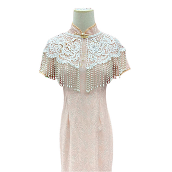 Șal Hanfu cu dantelă, mărgele și ciucuri, tricotat manual, accesoriu elegant pentru ședințe foto (Material: Nylon; Împletire: Warp knit; Model: Monocrom; Procesare: Jacquard; Funcție: Decorare)