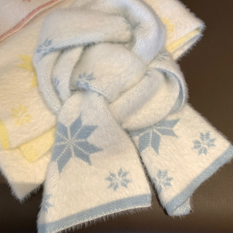 Fular tricotat din lână, stil coreean, cu model fulg de zăpadă (Lână; Sezoane: iarnă, primăvară, toamnă; Personalizare disponibilă; Lansare toamnă 2025)