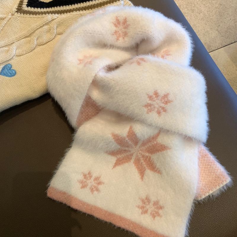 Fular tricotat din lână, stil coreean, cu model fulg de zăpadă (Lână; Sezoane: iarnă, primăvară, toamnă; Personalizare disponibilă; Lansare toamnă 2025)