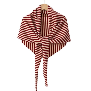 Триъгълен плетен шал с райета, проста тъкан, запазва топлината