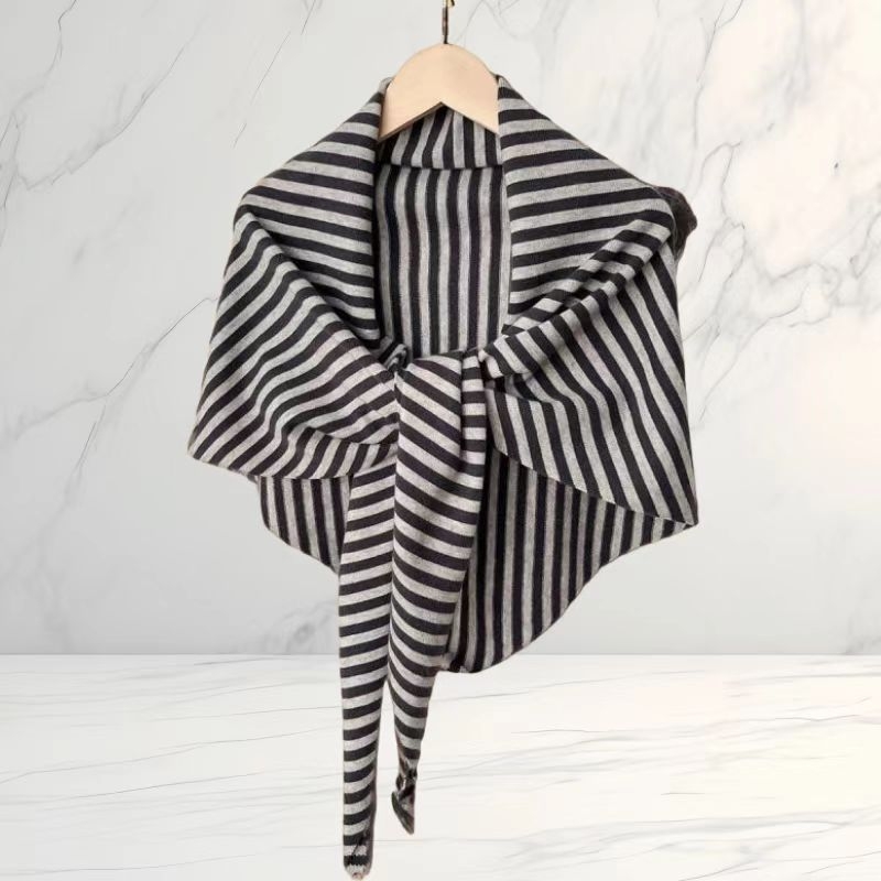 Триъгълен плетен шал с райета, проста тъкан, запазва топлината