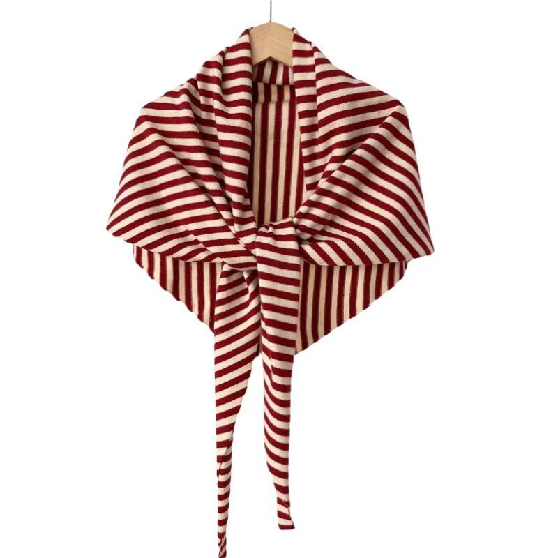 Триъгълен плетен шал с райета, проста тъкан, запазва топлината