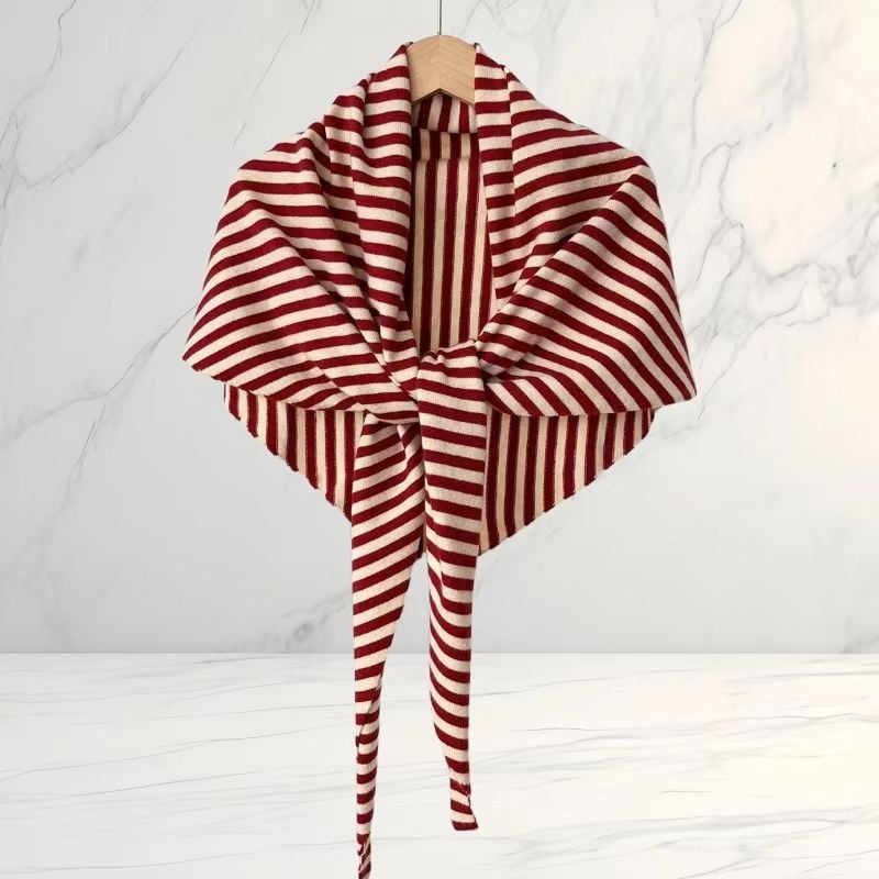 Триъгълен плетен шал с райета, проста тъкан, запазва топлината