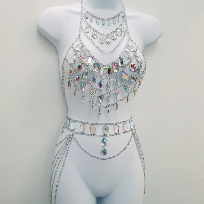 Akrila krūšu ķēžu komplekts, ģeometrisks atvērts dizains, sievietes ķermeņa juvelierizstrādājumi, pielāgojams