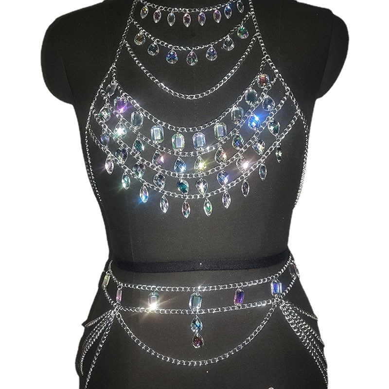 Akrila krūšu ķēžu komplekts, ģeometrisks atvērts dizains, sievietes ķermeņa juvelierizstrādājumi, pielāgojams