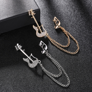 Broșă în stil coreean, retro, în formă de vioară, cu pietre artificiale, din aliaj, placare electroplatină, accesoriu decorativ pentru șal