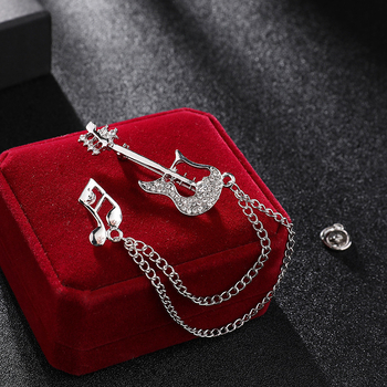 Broșă în stil coreean, retro, în formă de vioară, cu pietre artificiale, din aliaj, placare electroplatină, accesoriu decorativ pentru șal