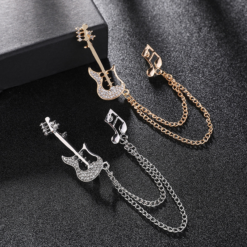 Broșă în stil coreean, retro, în formă de vioară, cu pietre artificiale, din aliaj, placare electroplatină, accesoriu decorativ pentru șal