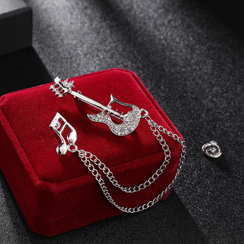 Broșă în stil coreean, retro, în formă de vioară, cu pietre artificiale, din aliaj, placare electroplatină, accesoriu decorativ pentru șal