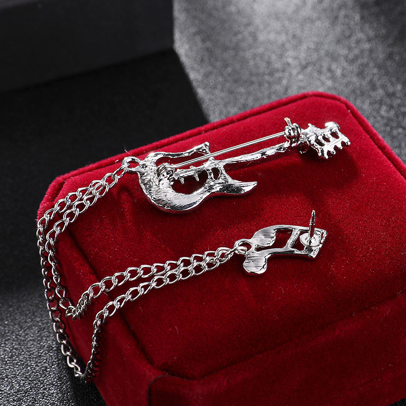 Broșă în stil coreean, retro, în formă de vioară, cu pietre artificiale, din aliaj, placare electroplatină, accesoriu decorativ pentru șal
