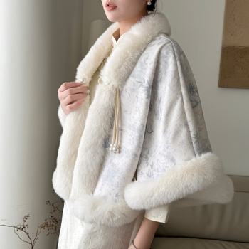 Pelerină pentru femei, căptușită cu fleece, în stil chinezesc, cataramă cu perlă, poliester, model solid (Căptușită cu fleece; Cataramă cu perlă; Poliester; Toamnă/Primăvară/Vară; Model solid)