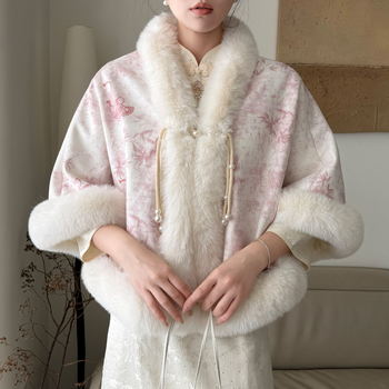 Pelerină pentru femei, căptușită cu fleece, în stil chinezesc, cataramă cu perlă, poliester, model solid (Căptușită cu fleece; Cataramă cu perlă; Poliester; Toamnă/Primăvară/Vară; Model solid)