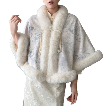 Pelerină pentru femei, căptușită cu fleece, în stil chinezesc, cataramă cu perlă, poliester, model solid (Căptușită cu fleece; Cataramă cu perlă; Poliester; Toamnă/Primăvară/Vară; Model solid)