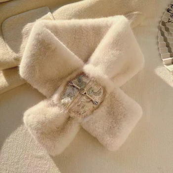 Șal pentru femei în stil antic, cu nasturi încrucișați și guler din blană — pluș gros, imitație de vison, rezistent la vânt, în stoc (Sezon: primăvară; Lansare: vara 2021; Material: Alt; Origine: Alt)