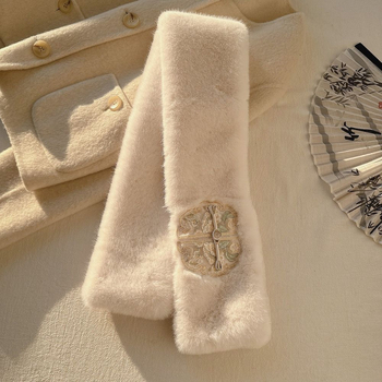 Șal pentru femei în stil antic, cu nasturi încrucișați și guler din blană — pluș gros, imitație de vison, rezistent la vânt, în stoc (Sezon: primăvară; Lansare: vara 2021; Material: Alt; Origine: Alt)