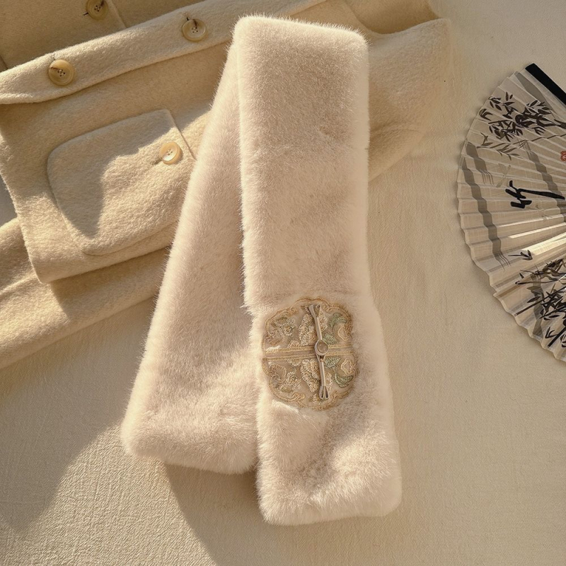 Șal pentru femei în stil antic, cu nasturi încrucișați și guler din blană — pluș gros, imitație de vison, rezistent la vânt, în stoc (Sezon: primăvară; Lansare: vara 2021; Material: Alt; Origine: Alt)