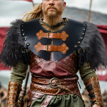 Srednjovjekovna leđa oklop za cosplay s kožom i umjetnom vunom, stil šal, za odrasle, izdano ljeto 2024.