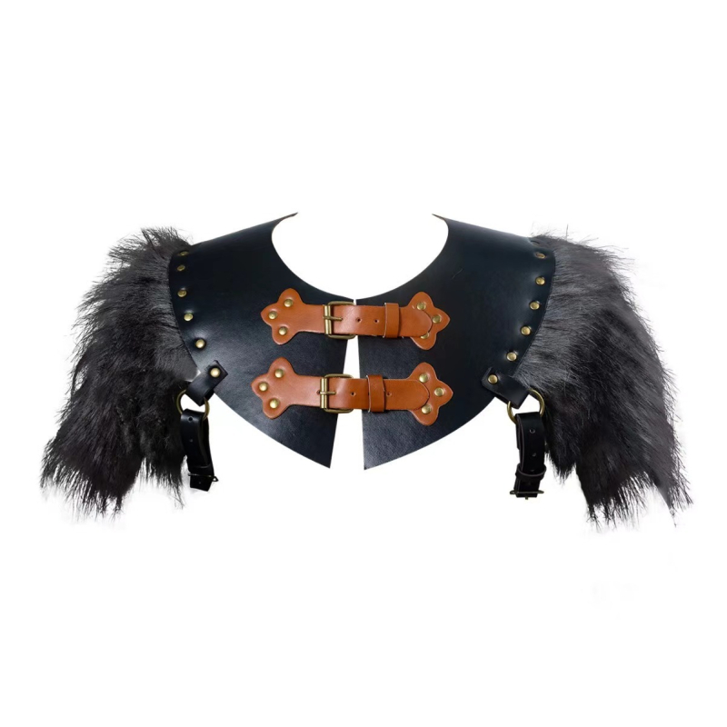 Srednjovjekovna leđa oklop za cosplay s kožom i umjetnom vunom, stil šal, za odrasle, izdano ljeto 2024.