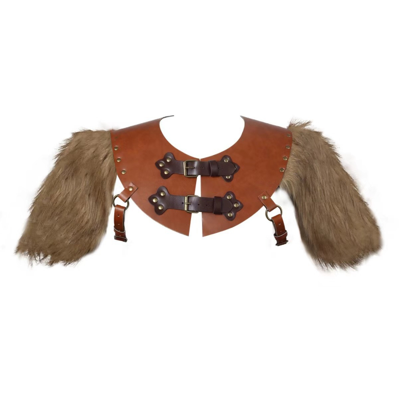 Srednjovjekovna leđa oklop za cosplay s kožom i umjetnom vunom, stil šal, za odrasle, izdano ljeto 2024.