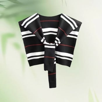 Vilnonis megztas šalikų aksesuaras — klasikinis languotas dizainas, liemenė-šalikas, Modelis 19, vasarai, pavasariui ir rudeniui