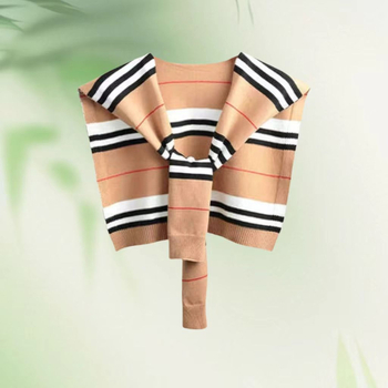 Vilnonis megztas šalikų aksesuaras — klasikinis languotas dizainas, liemenė-šalikas, Modelis 19, vasarai, pavasariui ir rudeniui