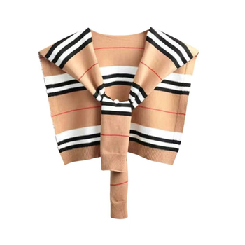 Vilnonis megztas šalikų aksesuaras — klasikinis languotas dizainas, liemenė-šalikas, Modelis 19, vasarai, pavasariui ir rudeniui