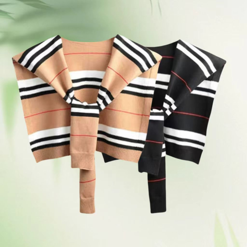 Vilnonis megztas šalikų aksesuaras — klasikinis languotas dizainas, liemenė-šalikas, Modelis 19, vasarai, pavasariui ir rudeniui